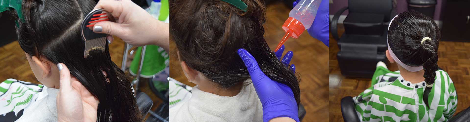 Girl getting a head lice treatment