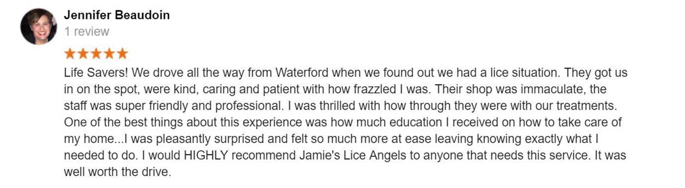 Google 5-star review for head lice treatment